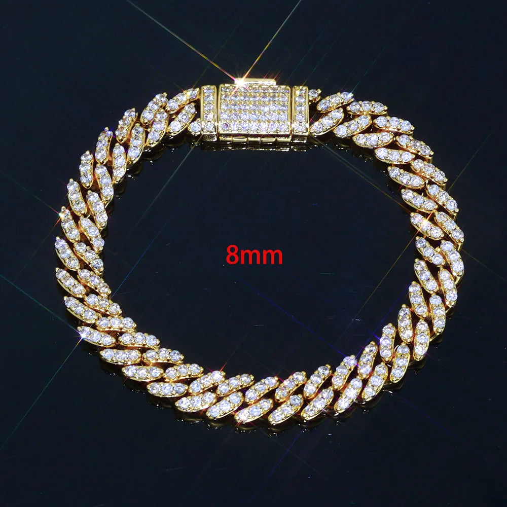Hip Hop Luxury 6/8mm Cubic Zirconia Necklace Jewelry Women Iced Out Miami Prong 1 Row Cuban Link Chain Necklace
